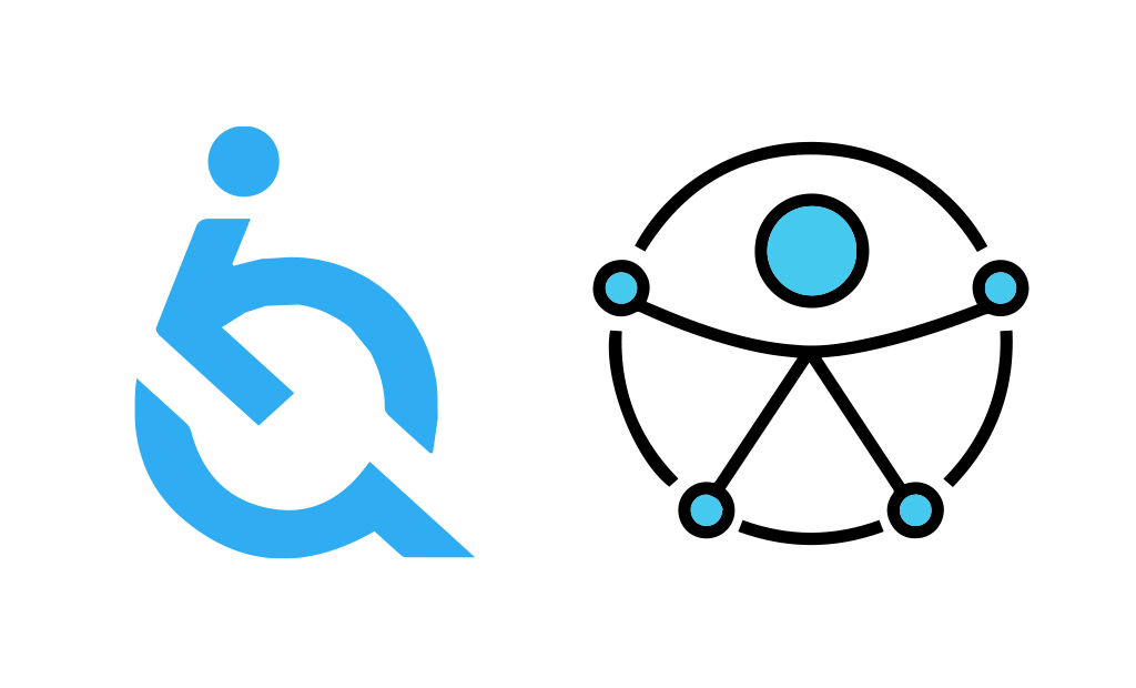 Símbolo de acessibilidade da ONU ao lado do ícone da EqualWeb, mostrando a comparação visual entre os dois logotipos.
