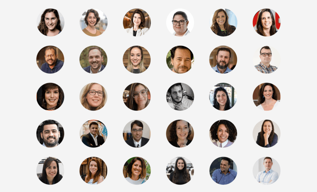 Reatech. Montagem com a foto de todos os palestrantes do congresso