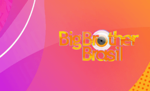 Fundo rosa com detalhes em laranja com a logo do Big Brother Brasil