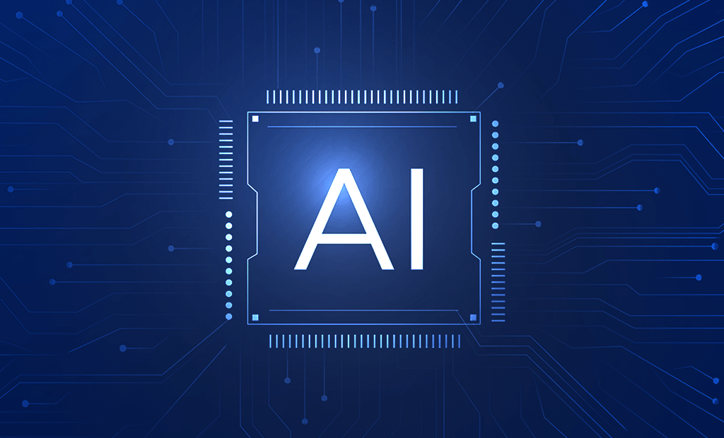 Inteligência. Imagem do simboloda da inteligência artificial em um fundo azul. 