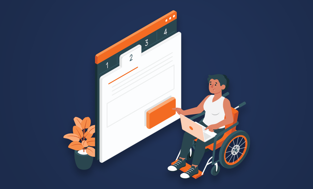 Comunicação. Imagem de uma ilustração de uma menina cadeirante segurando um notebook ao seu lado temos uma página de site aberta. 