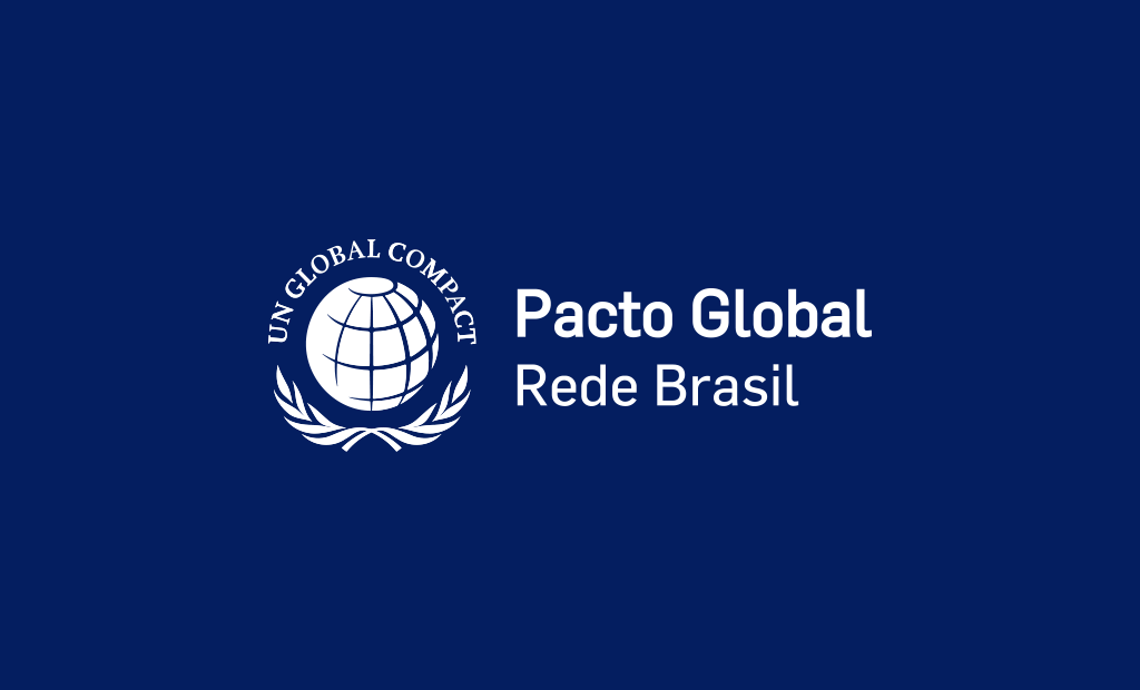 ODS. Fundo Azul escuro com a logo do Pacto Global ao centro.